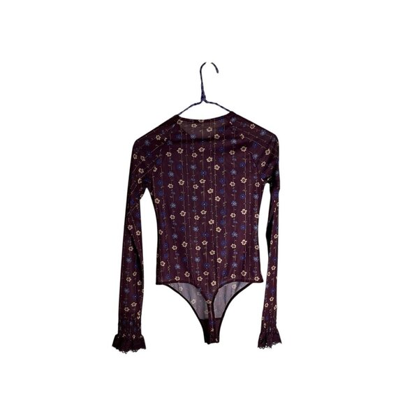 Free People Up All Night Printed Bodysuit Berry Bandit Floral Thong NWOT Small - Picture 6 of 7